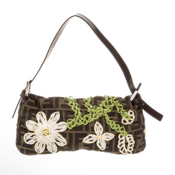 Fendi Floral Embroidered Zucca Baguette - Picture 2 of 6